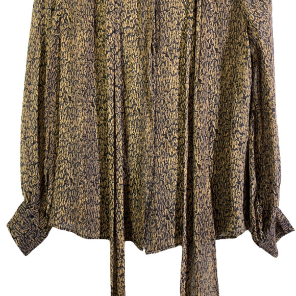 PENDLETON Brown & Black Tie-Neck Silk Chiffon Blouse - Picture 8 of 14